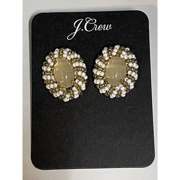 J. Crew Seed Bead Oval Stud Earrings New - Picture 3 of 6